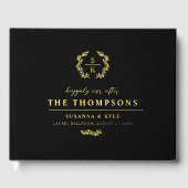 Black Gold Laurel Wreath Monogram Wedding Gastenboek (Voorkant)