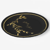 Black Gold Leaf Elegant Name Script Weduwen Papieren Bordje (Gekanteld)