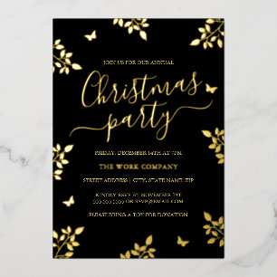 Black Gold Leaf Green Corporate Christmas Party Folie Uitnodiging