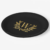 Black Gold Leaf Monogram Elegant Chic Wedding Papieren Bordje (Gekanteld)