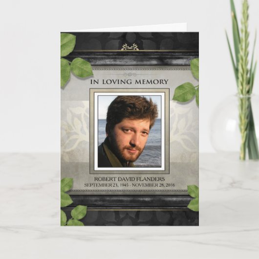 Black Gold Leaf Photo Memorial Service Uitnodiging (Voorkant)