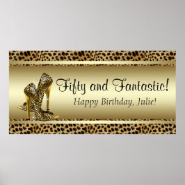 Black Gold Leopard Birthday Party Banner Poster
