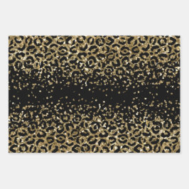 Black Gold Leopard Cheetah Glitter Glam afdrukken Inpakpapier Vel
