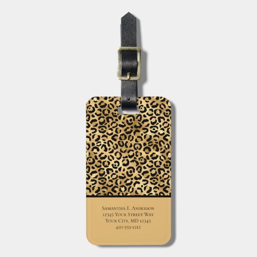 Black Gold Leopard Cheetah Print Trendy Chic Bagagelabel (Voorkant verticaal)