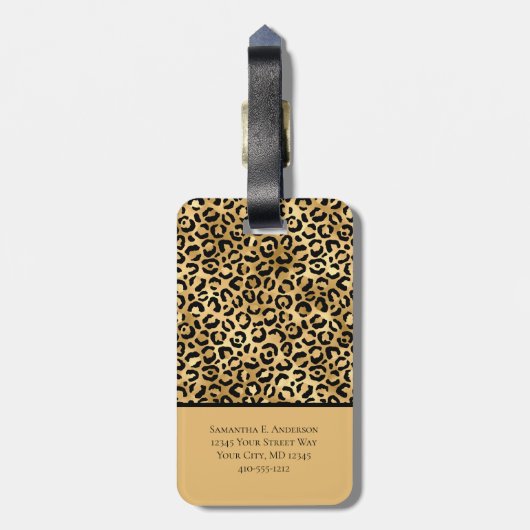Black Gold Leopard Cheetah Print Trendy Chic Bagagelabel (Achterkant verticaal)