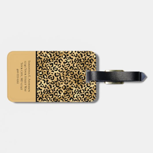 Black Gold Leopard Cheetah Print Trendy Chic Bagagelabel (Achterkant horizontaal)