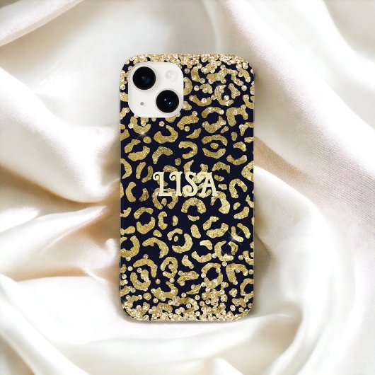 Black Gold Leopard GlitterPersoonlijke naam Case-Mate iPhone Case