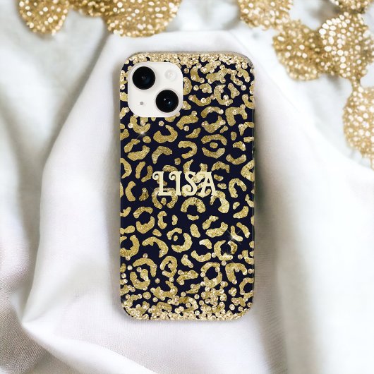 Black Gold Leopard GlitterPersoonlijke naam Case-Mate iPhone Case