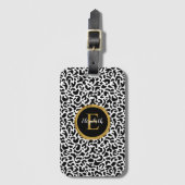 Black Gold Leopard Monogram Bagagelabel (Voorkant (verticaal))