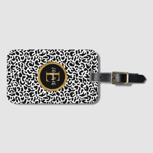 Black Gold Leopard Monogram Bagagelabel (Voorkant (horizontaal))