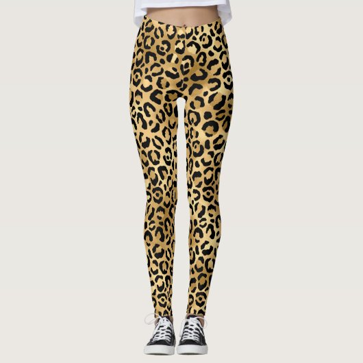 Black Gold Leopard print Cheetah Animal Trendy Leggings (Voorkant)