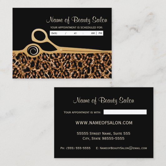 Black Gold Leopard Salon Afspraak Herinnering Afsprakenkaartje (Voorkant / Achterkant)