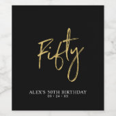 Black & Gold Lettering 50 | 50e verjaardag Wijn Etiket (Enkel label)