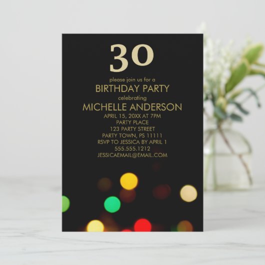 Black Gold Lights Verjaardagsfeest Kaart (Staand voorkant)