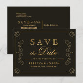 Black Gold Lijst Borders Weddenschap Save the Date Briefkaart (Voorkant / Achterkant)
