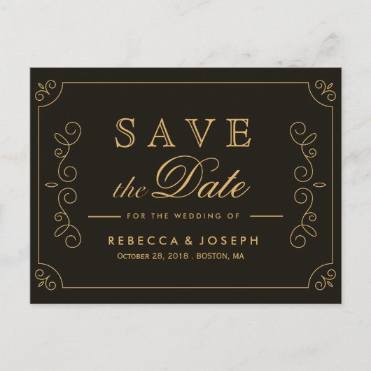 Black Gold Lijst Borders Weddenschap Save the Date Briefkaart (Voorkant)