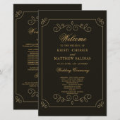 Black Gold Lijst Borders Wedding Program Kaart (Voorkant / Achterkant)