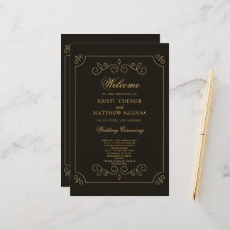 Black Gold Lijst Borders Wedding Program Kaart