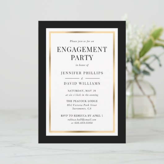 Black Gold Lijst Engagement Party Kaart (Staand voorkant)