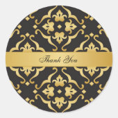 Black Gold Lily Floral Pattern Hartelijk dank Ronde Sticker (Voorkant)