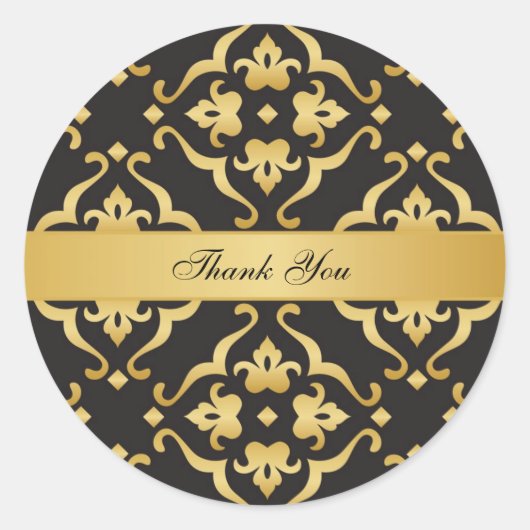 Black Gold Lily Floral Pattern Hartelijk dank Ronde Sticker (Voorkant)