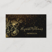 Black Gold Line Art Floral Glitter | QR-code Visitekaartje (Voorkant)