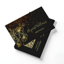 Black Gold Line Art Floral Glitter | QR-code Visitekaartje