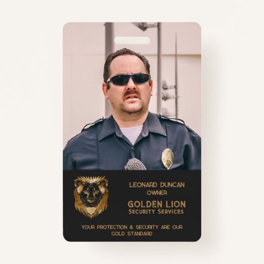 Black Gold Lion Business Logo Foto Medewerker Badge (Voorkant)