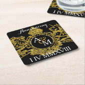 Black Gold Lion Unicorn Regal Emblem Save Date Kartonnen Onderzetters (Schuin)