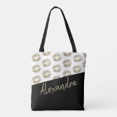 Black Gold Lips Kiss Pattern Moderne Personeelsfor Tote Bag (Achterkant)