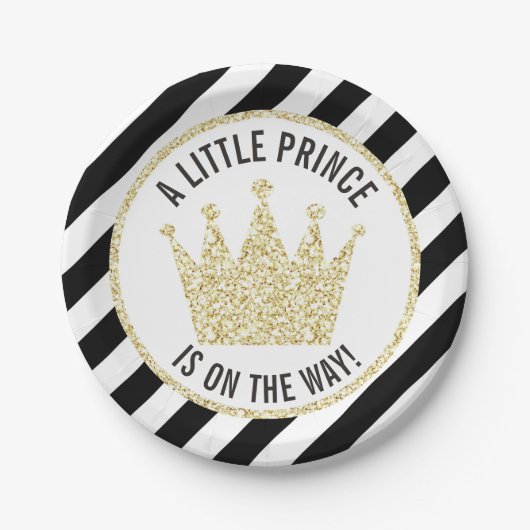 Black Gold Little Prince op Way Baby shower Papieren Bordje (Voorkant)