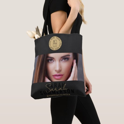Black Gold Logo Sociale Media Make-up Studio Tote Bag (Dichtbij)