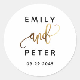 Black Gold Lovely Script Typography Wedding Ronde Sticker
