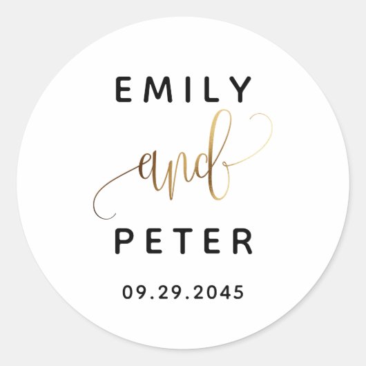 Black Gold Lovely Script Typography Wedding Ronde Sticker (Voorkant)