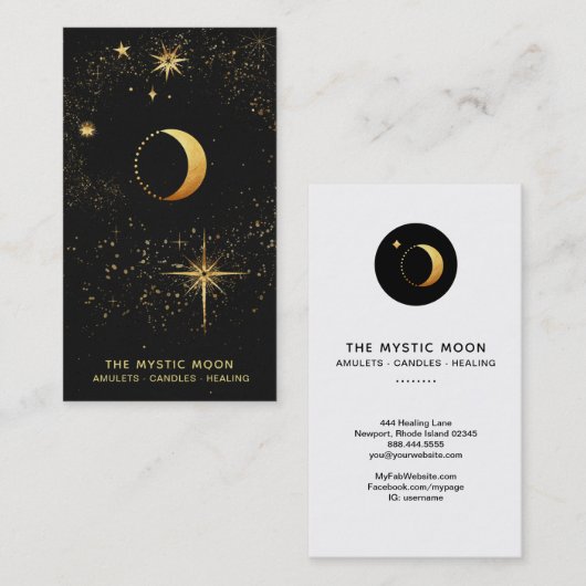 *~* Black Gold Lunar Stars Mystic Moon Luna Visitekaartje (Voorkant / Achterkant)