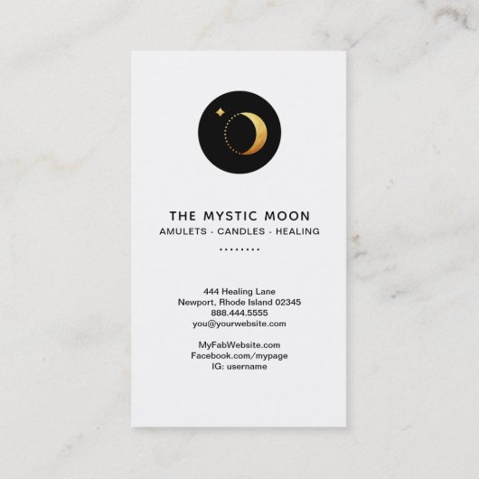 *~* Black Gold Lunar Stars Mystic Moon Luna Visitekaartje (Achterkant)