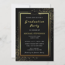 Black Gold Luxury Afstuderen Invitation Kaart