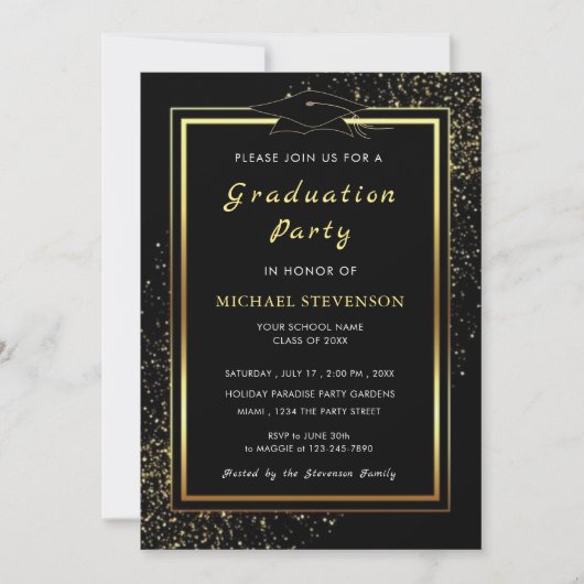 Black Gold Luxury Afstuderen Invitation Kaart (Voorkant)