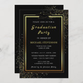 Black Gold Luxury Afstuderen Invitation Kaart (Voorkant / Achterkant)