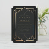 Black Gold Luxury Elegant Art Deco Wedding Kaart (Staand voorkant)