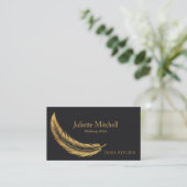 Black & Gold Luxury Feather Makeup Artist Visitekaartje (Staand voorkant)