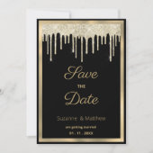 Black gold luxury glitter drips Save the Date Kaart (Voorkant)