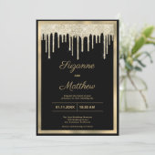 Black gold luxury glitter drips wedding kaart (Staand voorkant)
