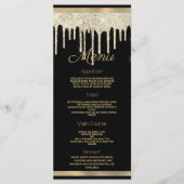 Black gold luxury glitter drips Wedding Menu (Voorkant)