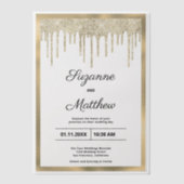 Black gold luxury glitter drips Wedding Vellum Uitnodigingen (Voorkant)