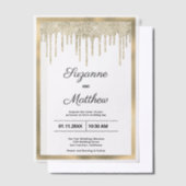 Black gold luxury glitter drips Wedding Vellum Uitnodigingen (Offset)