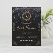 Black Gold Luxury Jubileum 50th Birthday Invite Kaart (Staand voorkant)