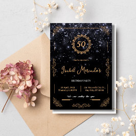 Black Gold Luxury Jubileum 50th Birthday Invite Kaart