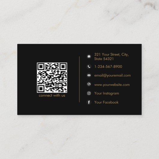 Black Gold Luxury Monogram Social Media QR Code Visitekaartje (Achterkant)