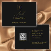 Black Gold Luxury Monogram Social Media QR Code Visitekaartje